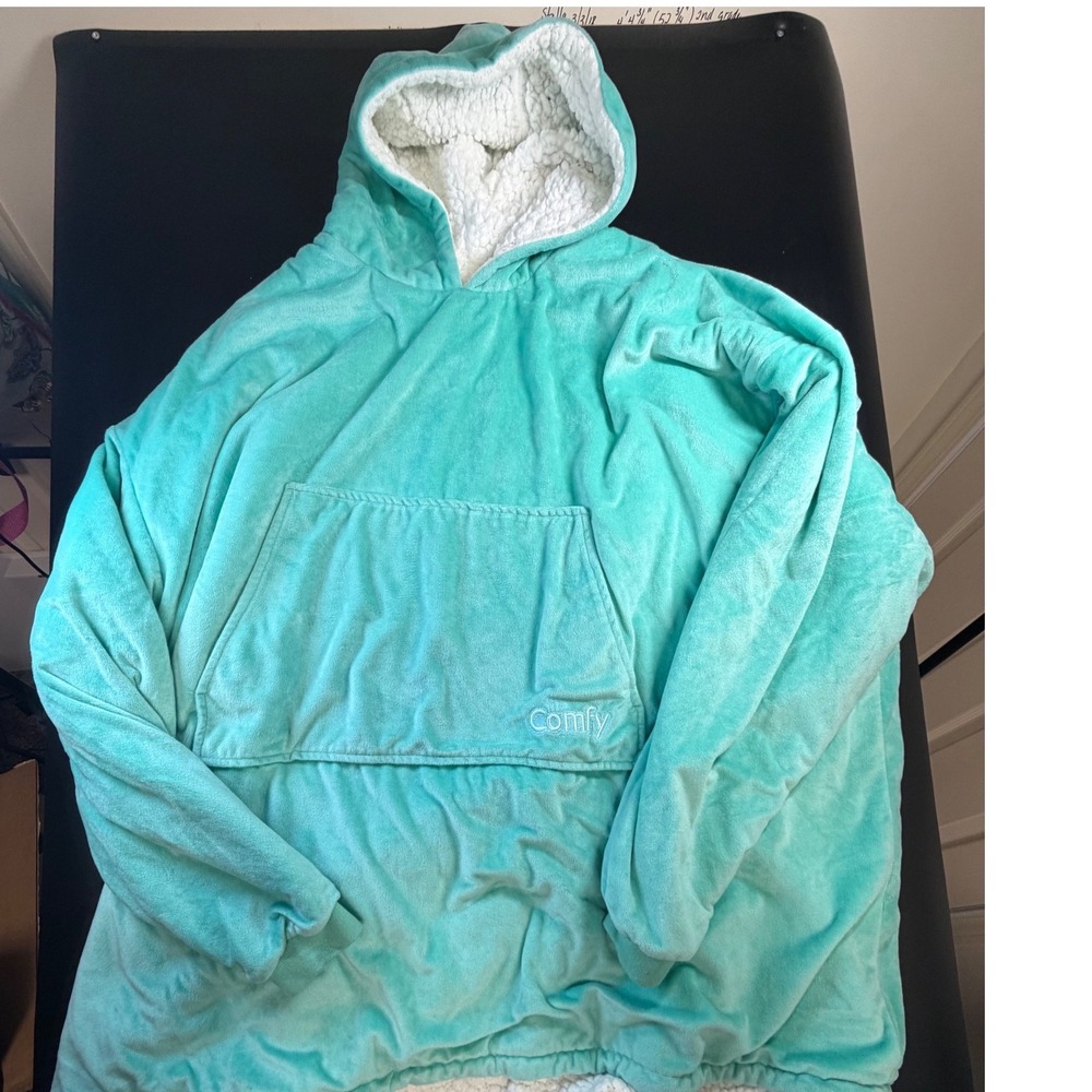 The Comfy Original Oversized Wearable Blanket Hoodie Sherpa Teal Blue OS L1